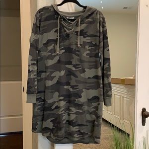 Camo Long-sleeve Dress with Hood